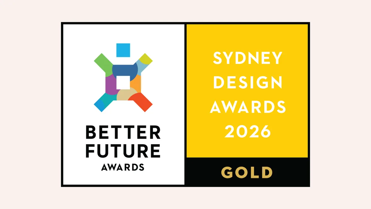 Gold at the 2026 Sydney Design Awards for identity and branding